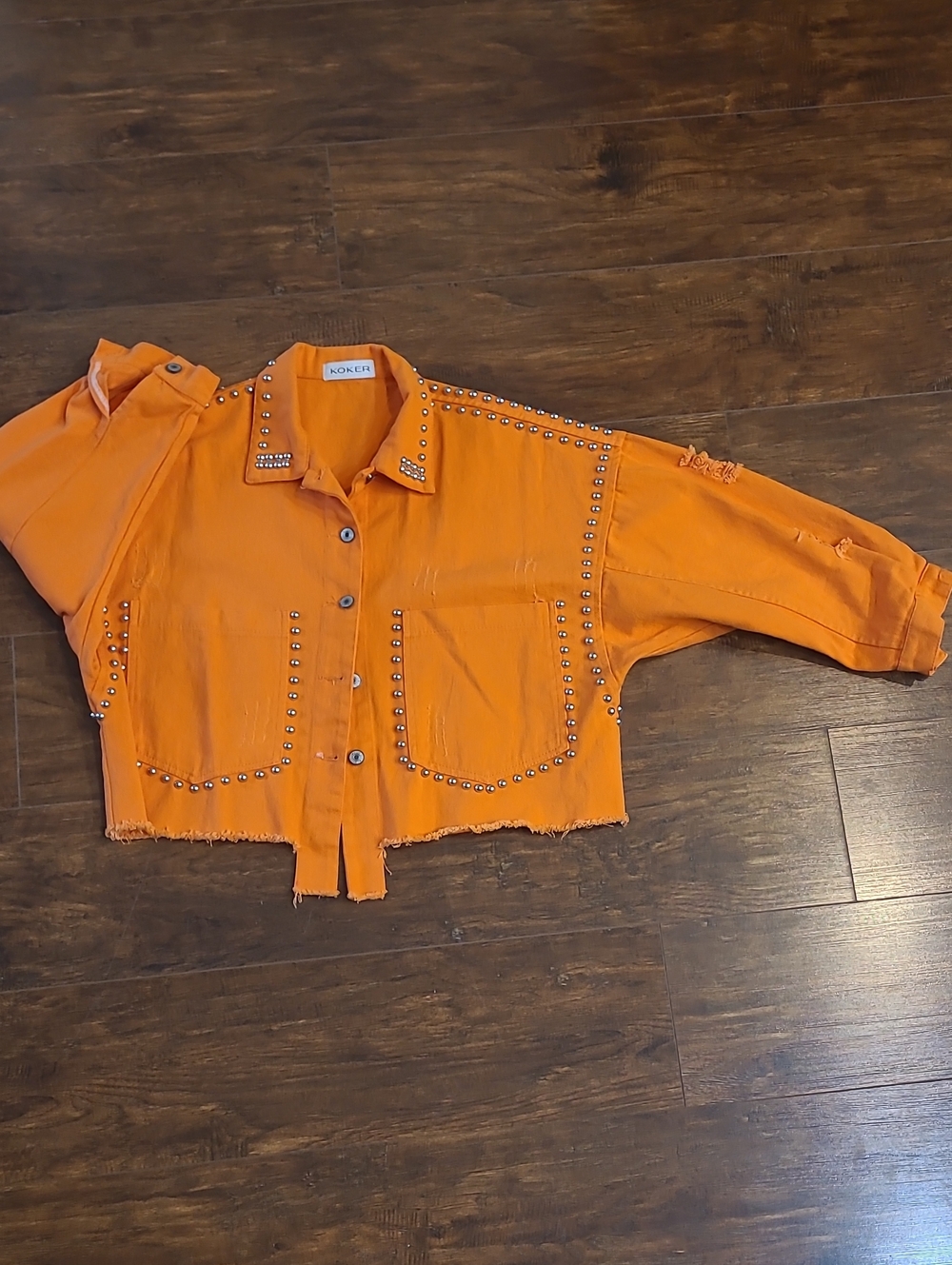 Orange Studded Cropped Jean Jacket